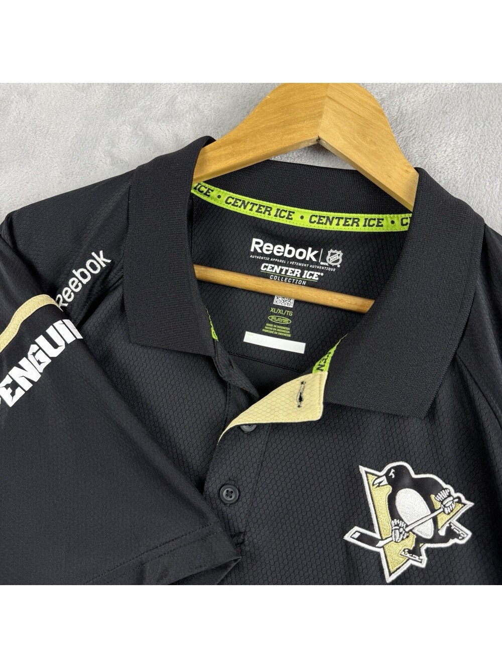 Reebok NHL Pittsburgh Penguins Center Ice PlayDry Polo Shirt Men XL Black Hockey